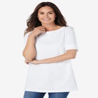 Perfect Cuffed Elbow-Sleeve Boat-Neck Tee image number null
