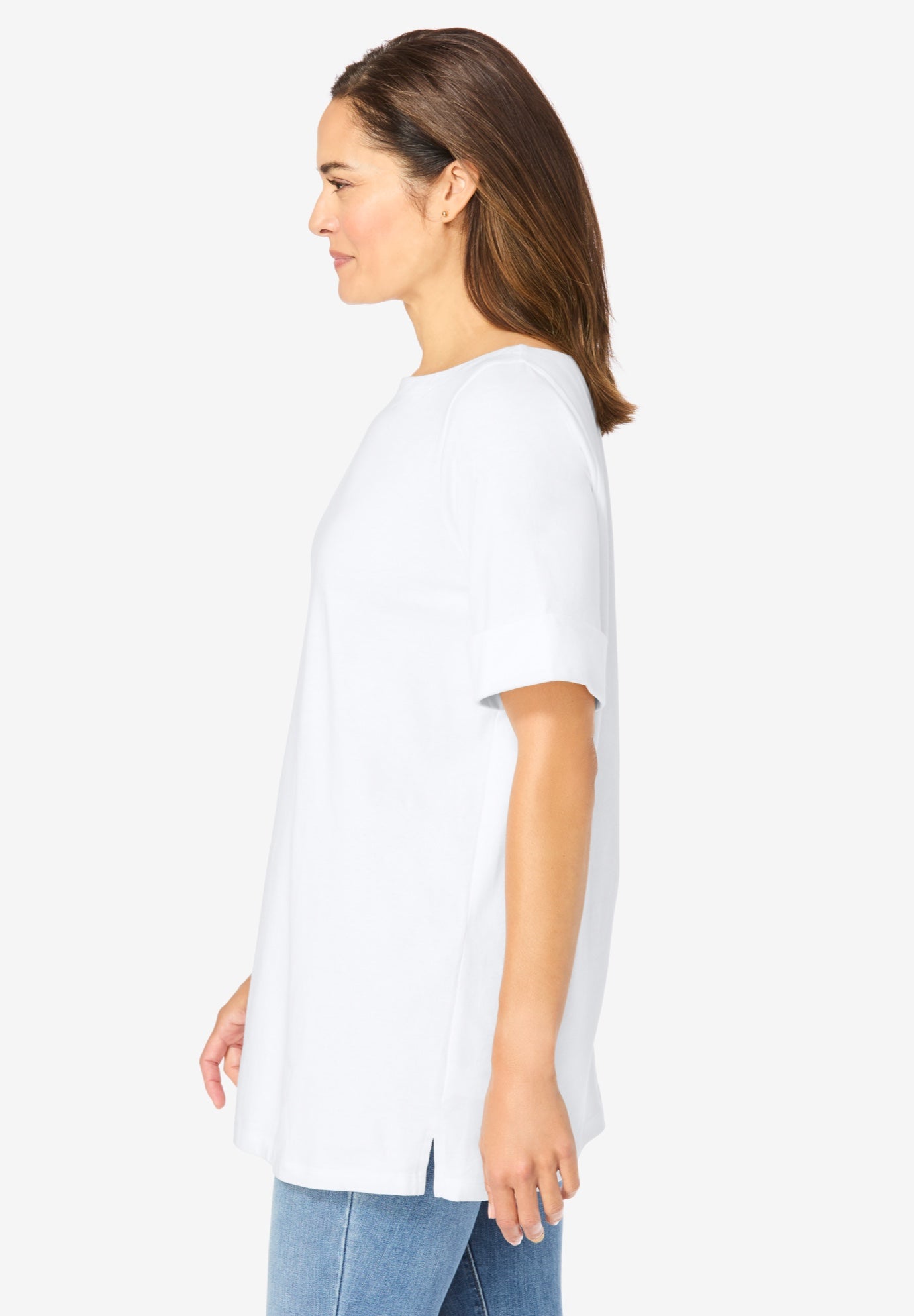 Perfect Cuffed Elbow-Sleeve Boat-Neck Tee image number 2