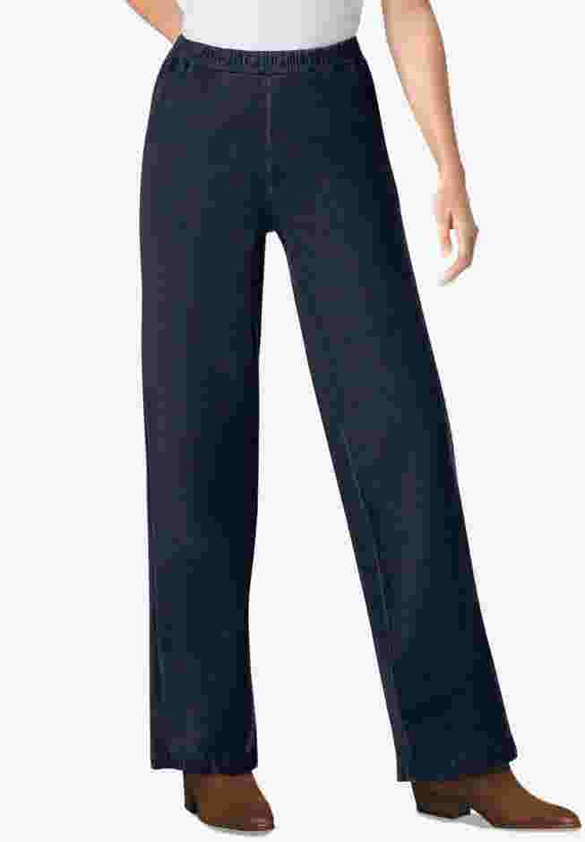 Womens Plus-Size Fineline Stretch Denim Wide-Leg Pull-On Jeans image number 0