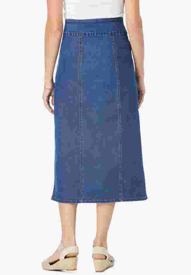 Pull-On Flex-Fit Elastic-Waist Stretch Denim Skirt image number 1