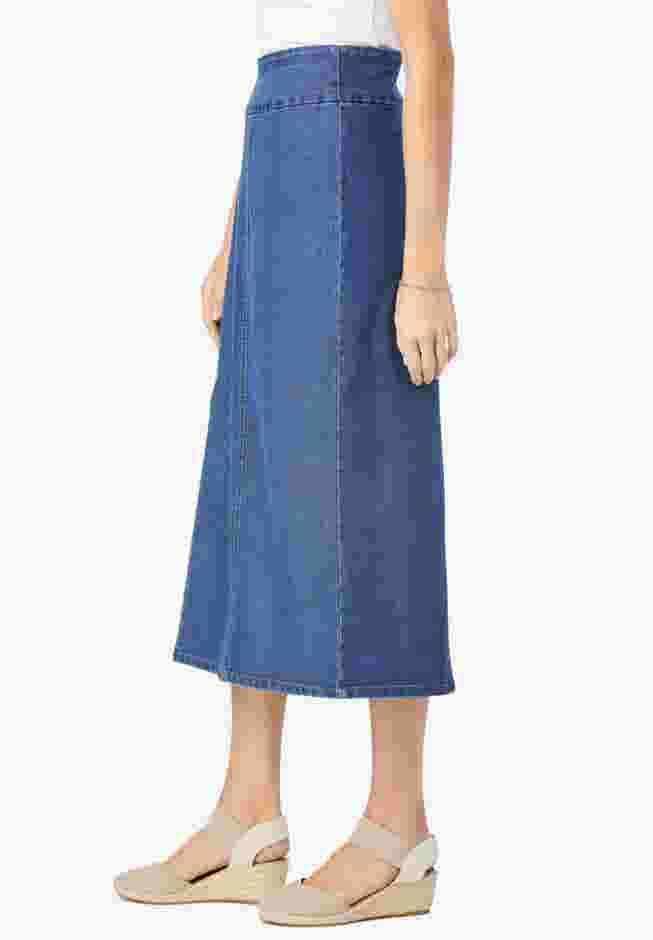 Pull-On Flex-Fit Elastic-Waist Stretch Denim Skirt image number 2