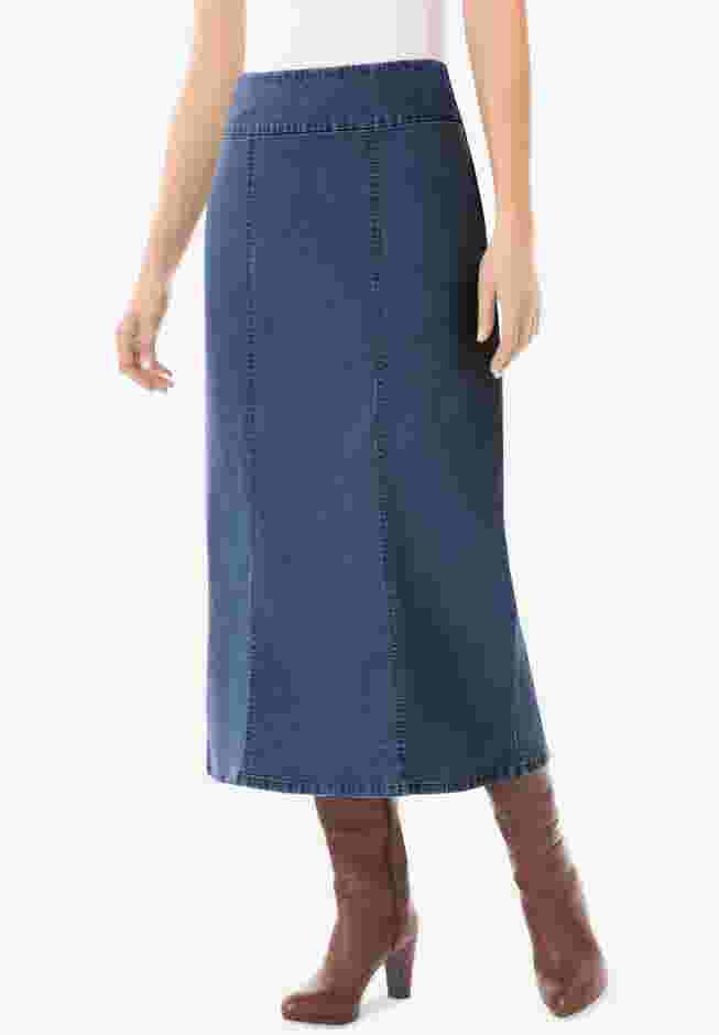 Pull-On Flex-Fit Elastic-Waist Stretch Denim Skirt image number 4