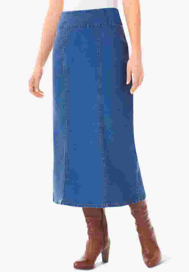 Pull-On Flex-Fit Elastic-Waist Stretch Denim Skirt image number 0