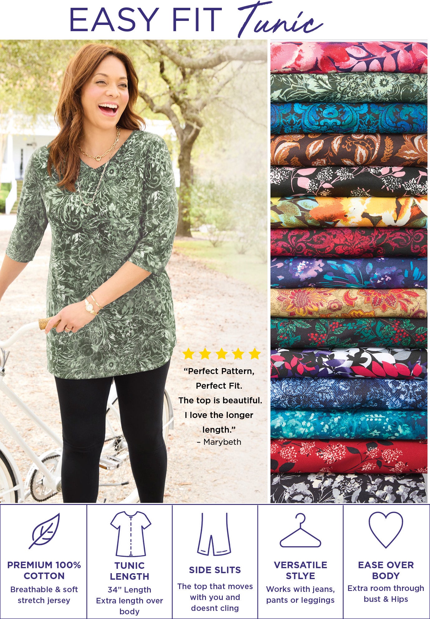 Easy Fit 3/4-Sleeve V-Neck Tunic image number 1