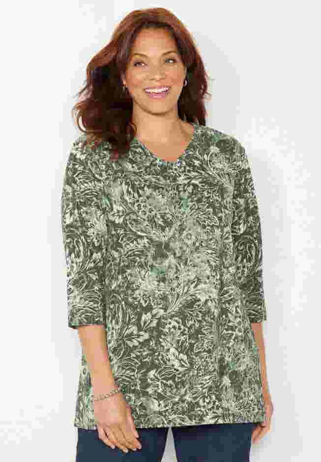 Easy Fit 3/4-Sleeve V-Neck Tunic image number 1