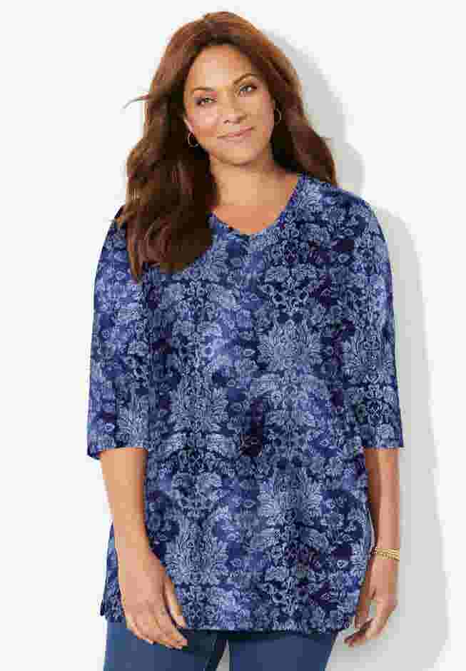 Easy Fit 3/4-Sleeve V-Neck Tunic image number 1