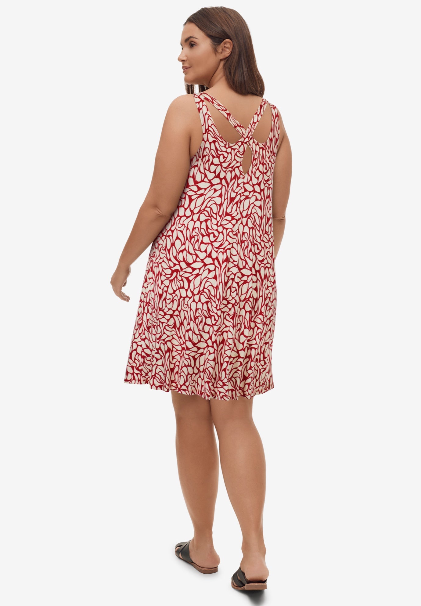 Stretch Knit Tank Crossover Back A Line Dress image number 1