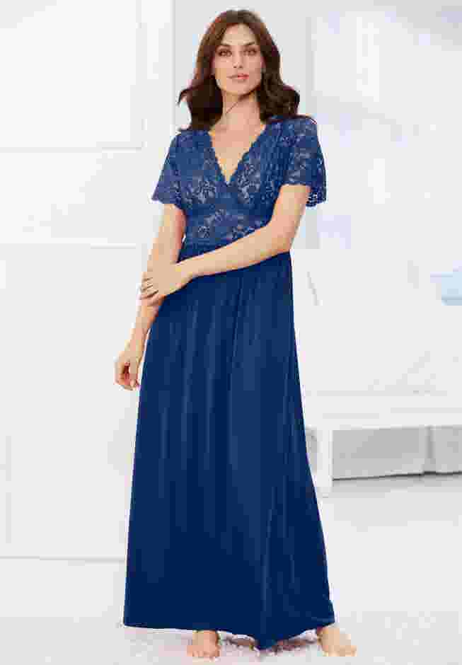 Long Lace Top Stretch Knit Gown image number 4