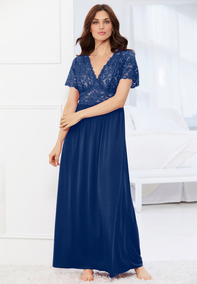 Long Lace Top Stretch Knit Gown image number 4