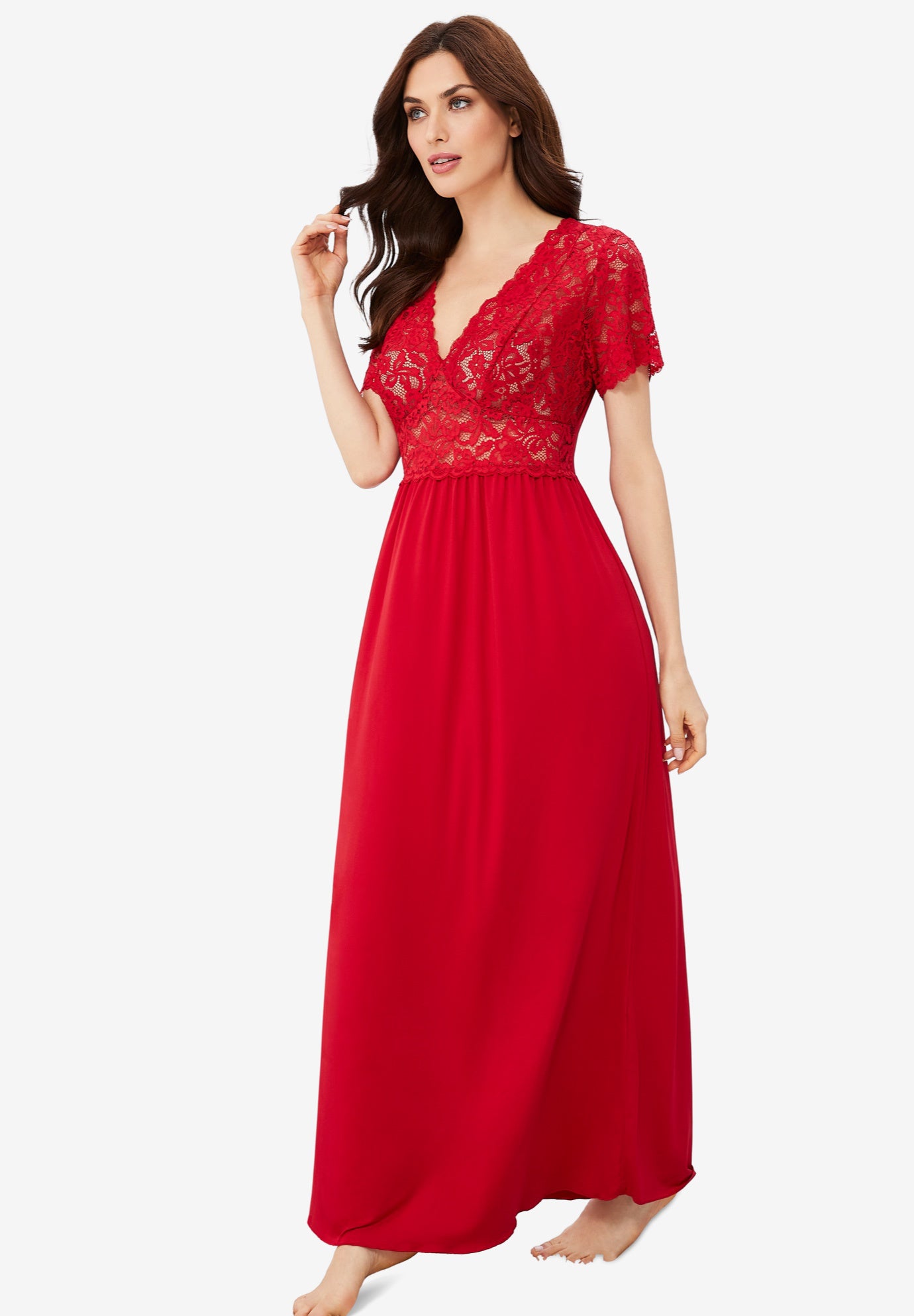 Long Lace Top Stretch Knit Gown image number 3
