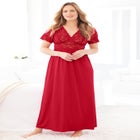 Long Lace Top Stretch Knit Gown image number null