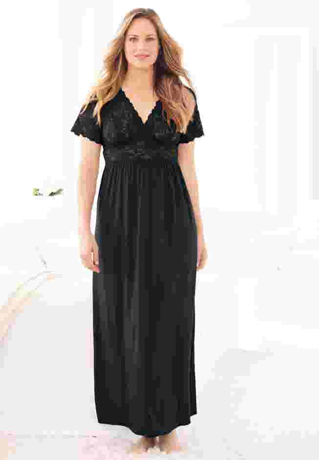 Long Lace Top Stretch Knit Gown image number 0