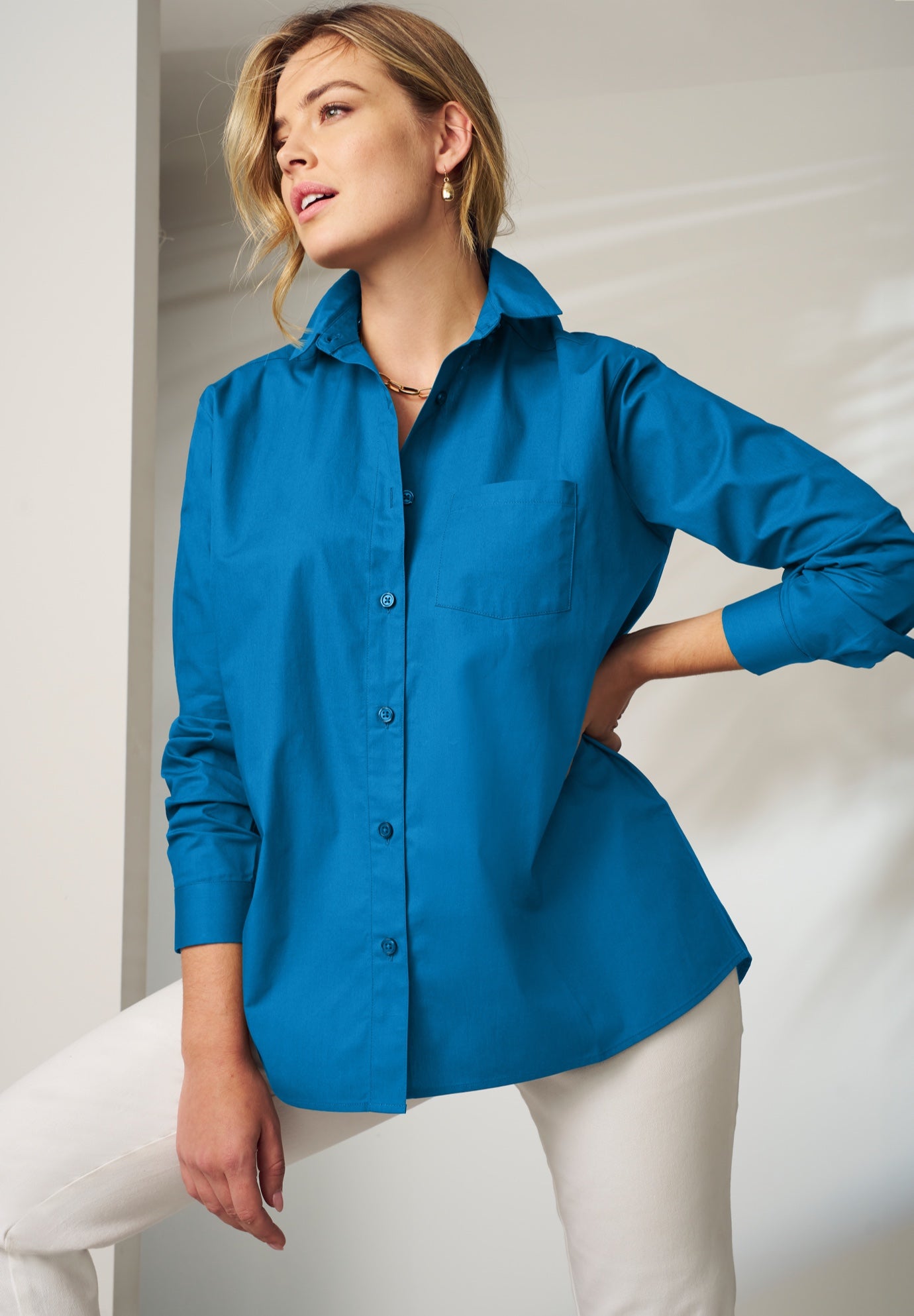 Stretch Cotton Oversized Poplin Shirt image number 0