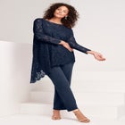 Plus-Size Asymmetrical Lace Pant Set &ndash;Long Sleeve Lace Scalloped Tunic & Elastic Waist Pants image number null