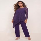 Plus-Size Asymmetrical Lace Pant Set &ndash;Long Sleeve Lace Scalloped Tunic & Elastic Waist Pants image number null
