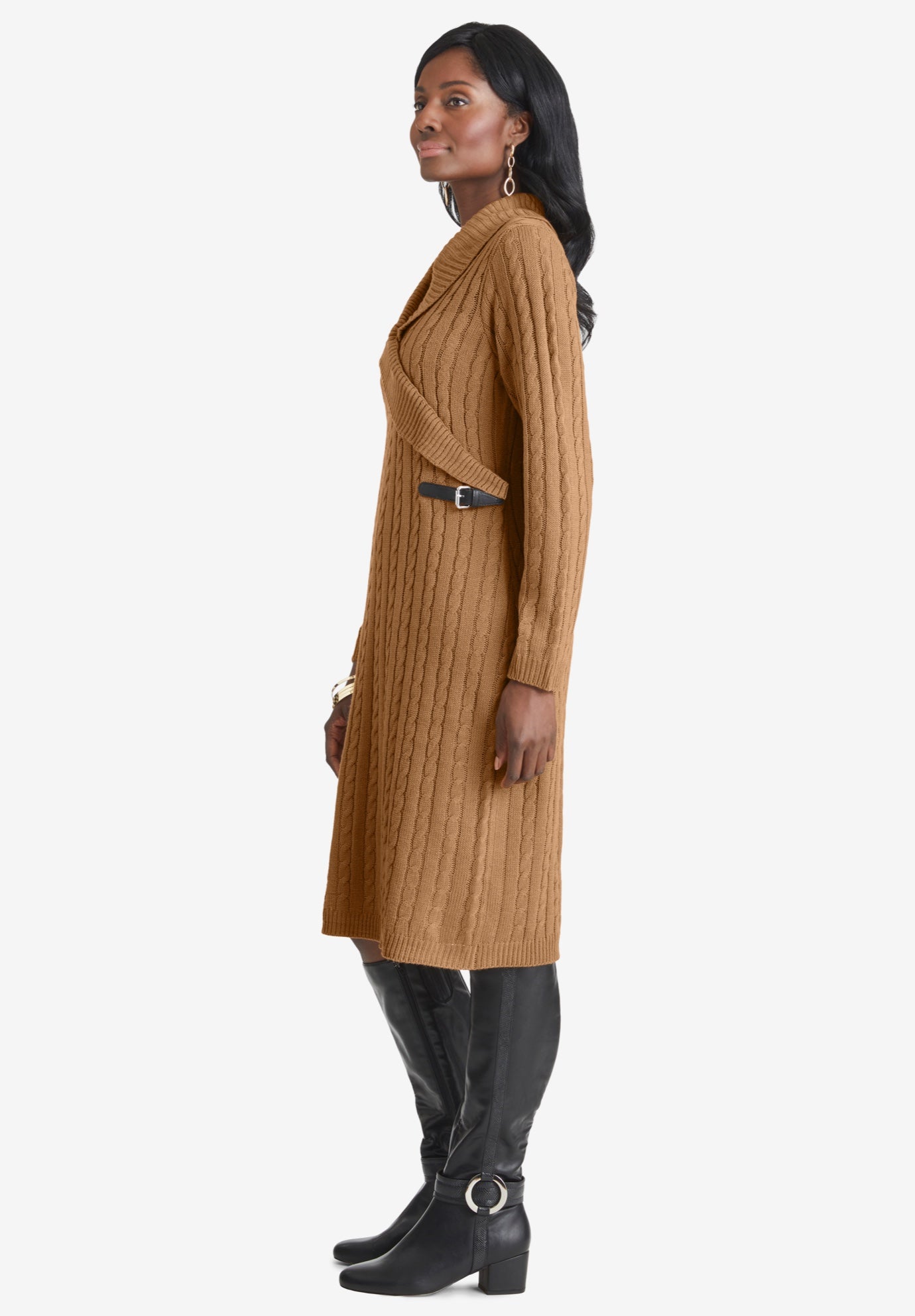 Pullover Faux Wrap Buckle Dress image number 2