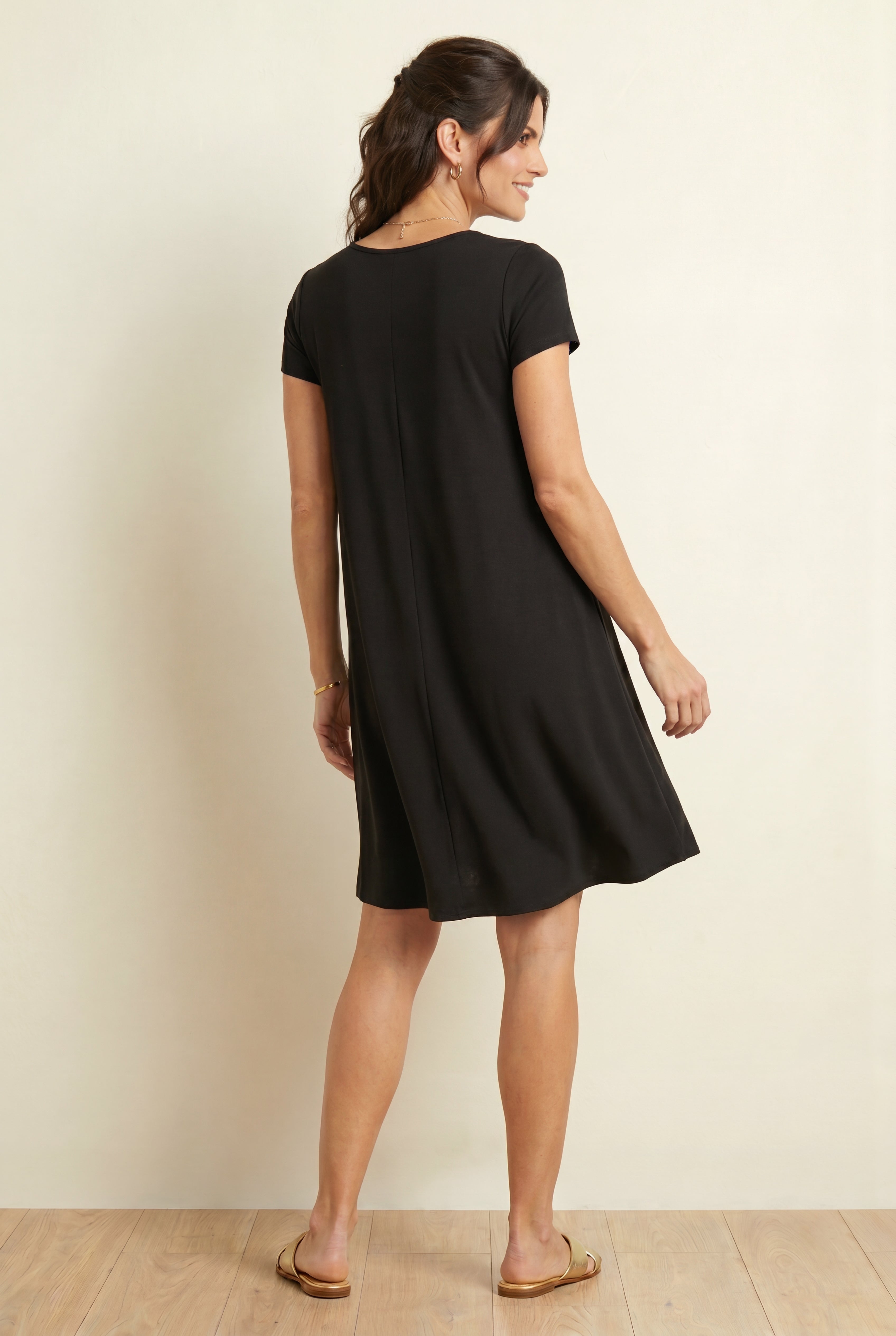 Cotton Spandex A-Line Scoop Neck Short Sleeve Tee Dress image number 2