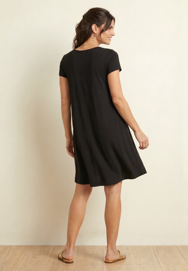 Cotton Spandex A-Line Scoop Neck Short Sleeve Tee Dress image number 2