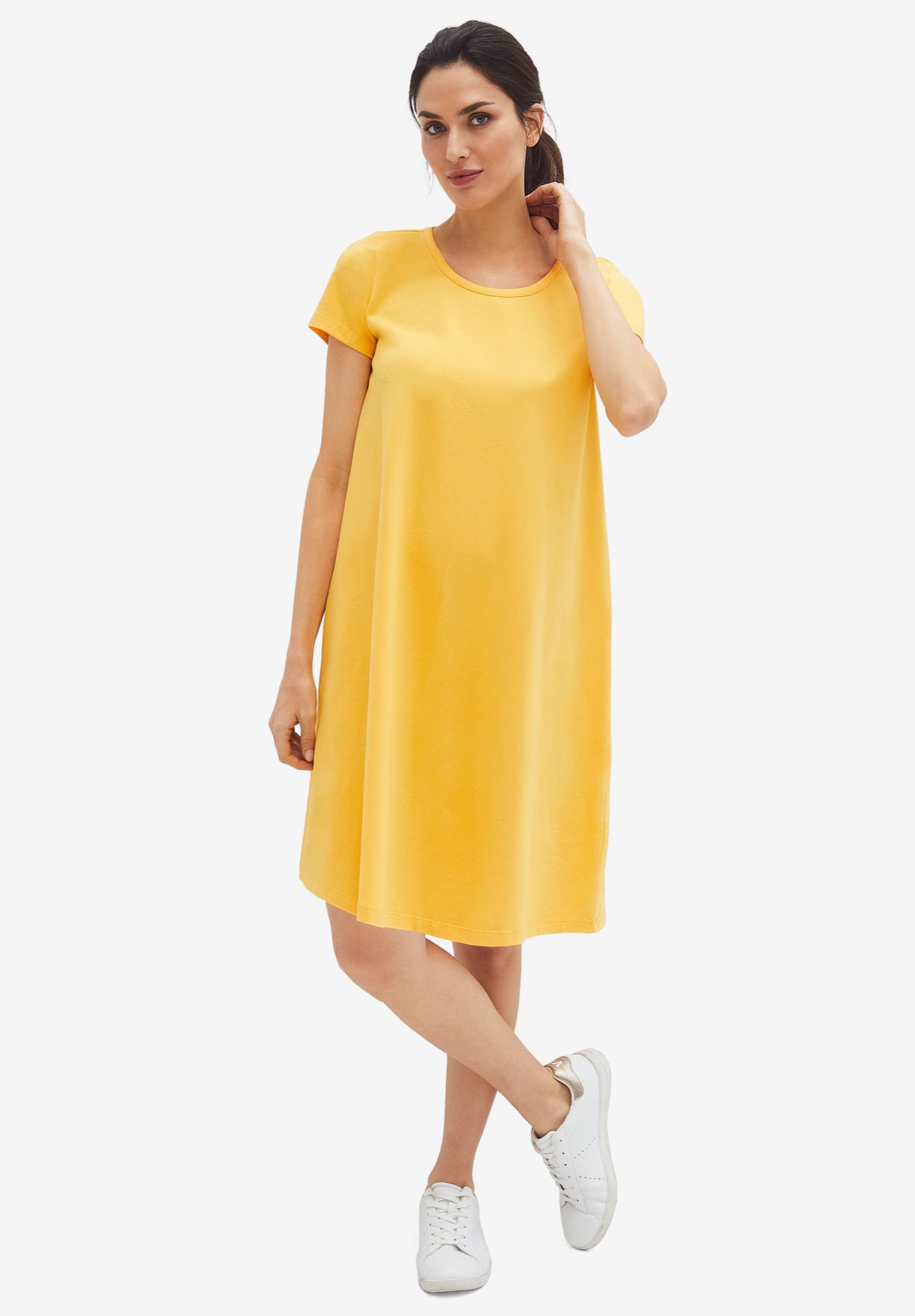 Cotton Spandex Scoop Neck Short Sleeve A Line Tee Dress image number 0