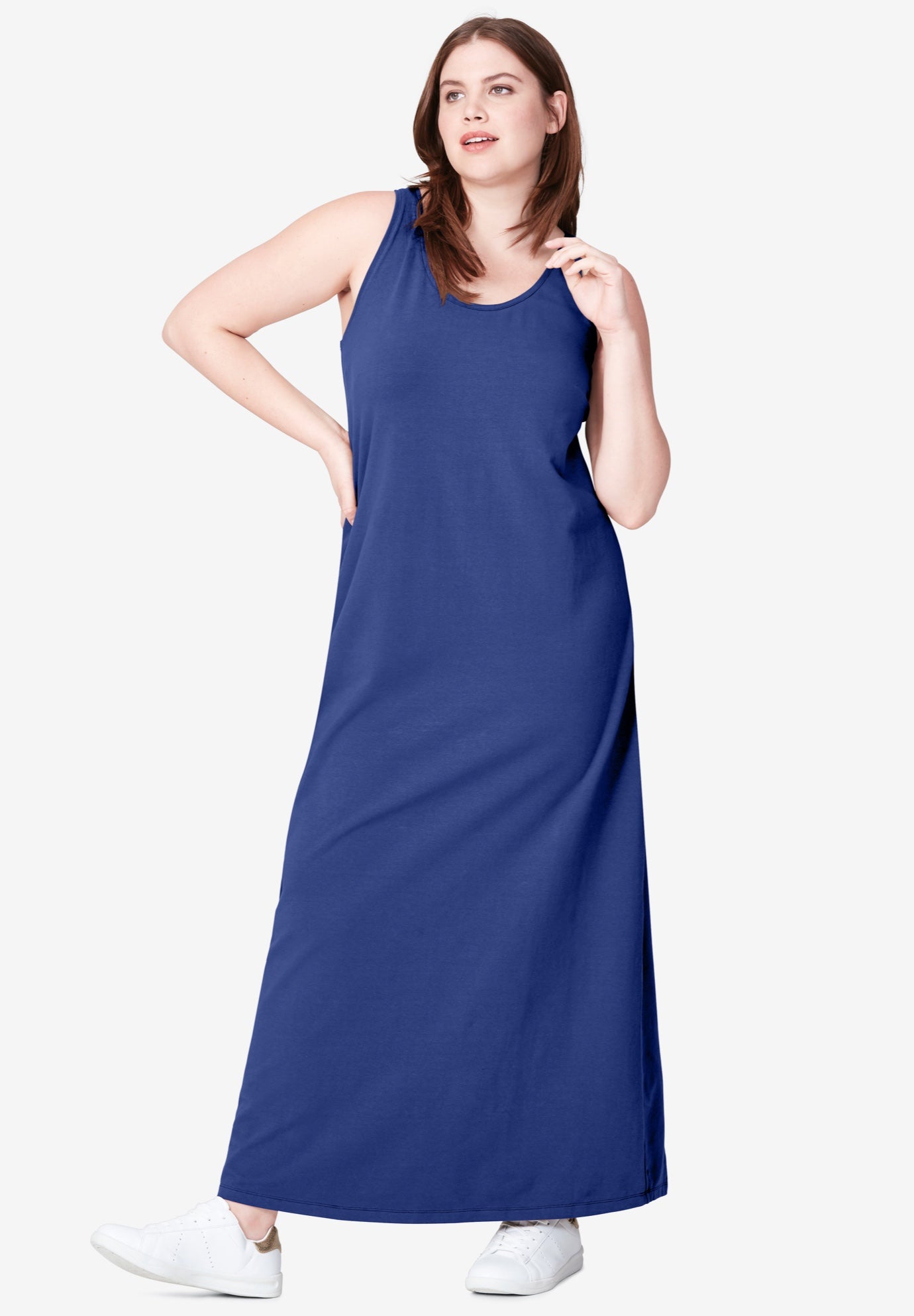 Cotton Spandex Scoop Neck Sleeveless A Line Maxi Dress image number 0
