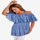 Stretch Knit Cold Shoulder Ruffle Tunic image number null