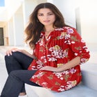 Plus Size Pintuck Tunic Blouse &ndash; Y-Neck & Roll-Tab Sleeves image number null