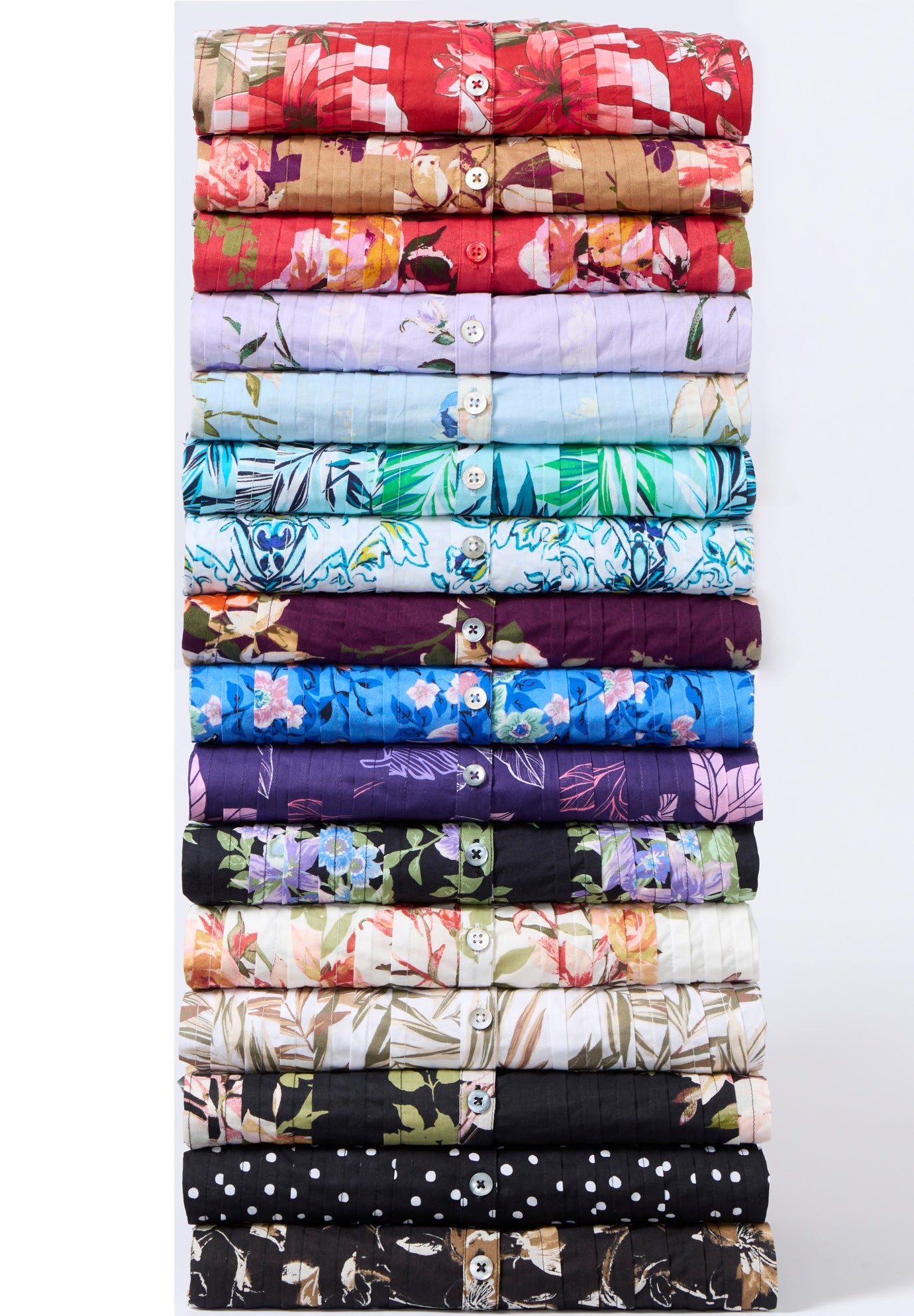 Plus Size Floral Y-Neck Pintuck Tunic &ndash; Adjustable Long Sleeve Button-Front, Relaxed Shirt Style image number 2