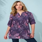 Plus Size Pintuck Tunic Blouse &ndash; Y-Neck & Roll-Tab Sleeves image number null
