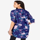 Plus Size Floral Y-Neck Pintuck Tunic &ndash; Adjustable Long Sleeve Button-Front, Relaxed Shirt Style image number null