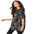Plus Size Floral Y-Neck Pintuck Tunic &ndash; Adjustable Long Sleeve Button-Front, Relaxed Shirt Style image number null