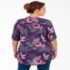 Plus Size Floral Y-Neck Pintuck Tunic &ndash; Adjustable Long Sleeve Button-Front, Relaxed Shirt Style image number null