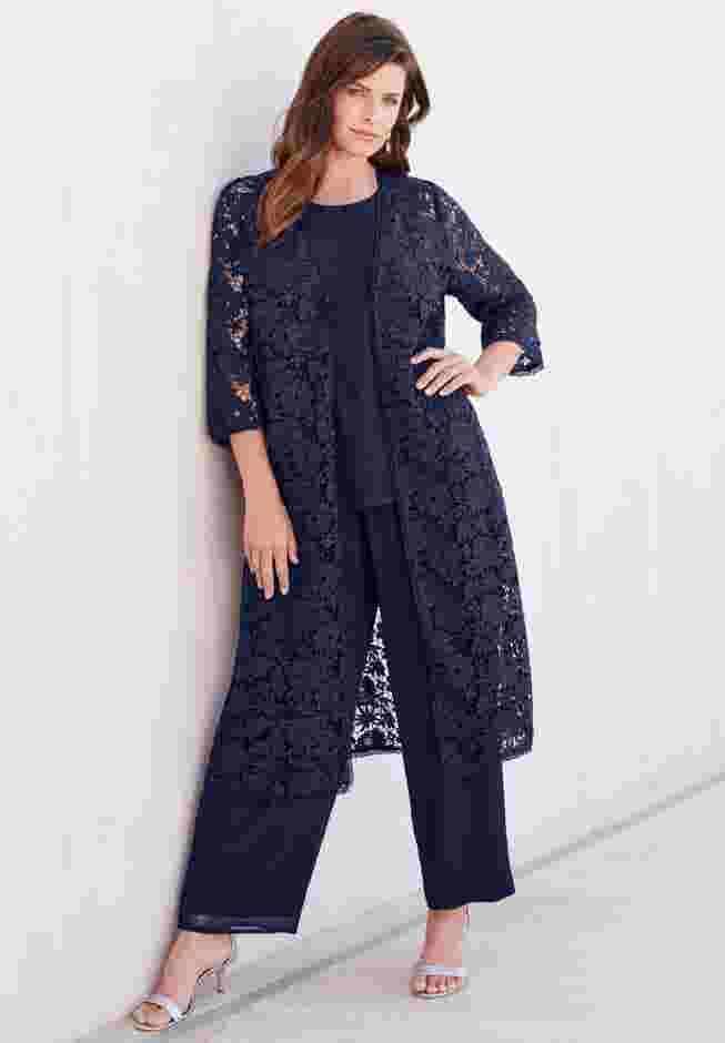 Plus Size Lace Duster & Pant Set image number 0