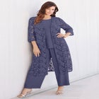 Plus Size 3-Piece Allover Lace Duster Pant Set &ndash; Formal Wear image number null