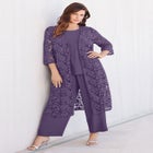 Plus Size 3-Piece Allover Lace Duster Pant Set &ndash; Formal Wear image number null