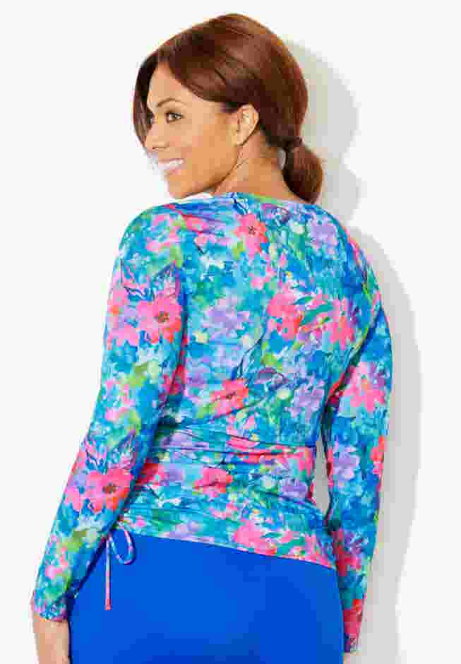 Side-Tie Swim Tee Rash Guard with Built-In Bra image number 1
