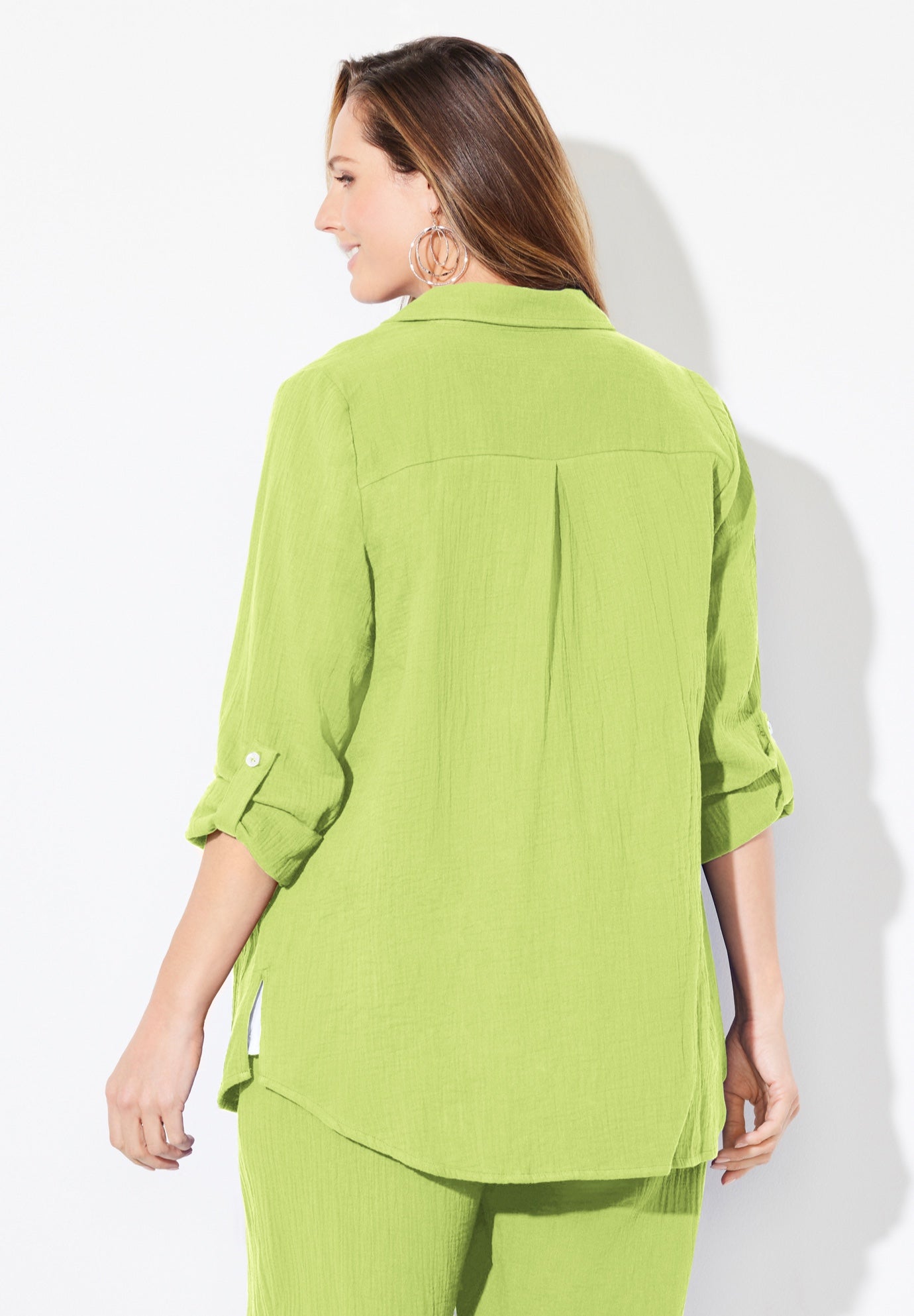 AnyWear Pucker Cotton Buttonfront Roll Tab Shirt image number 1