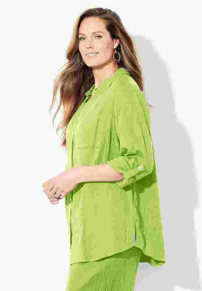 AnyWear Pucker Cotton Buttonfront Roll Tab Shirt image number 2