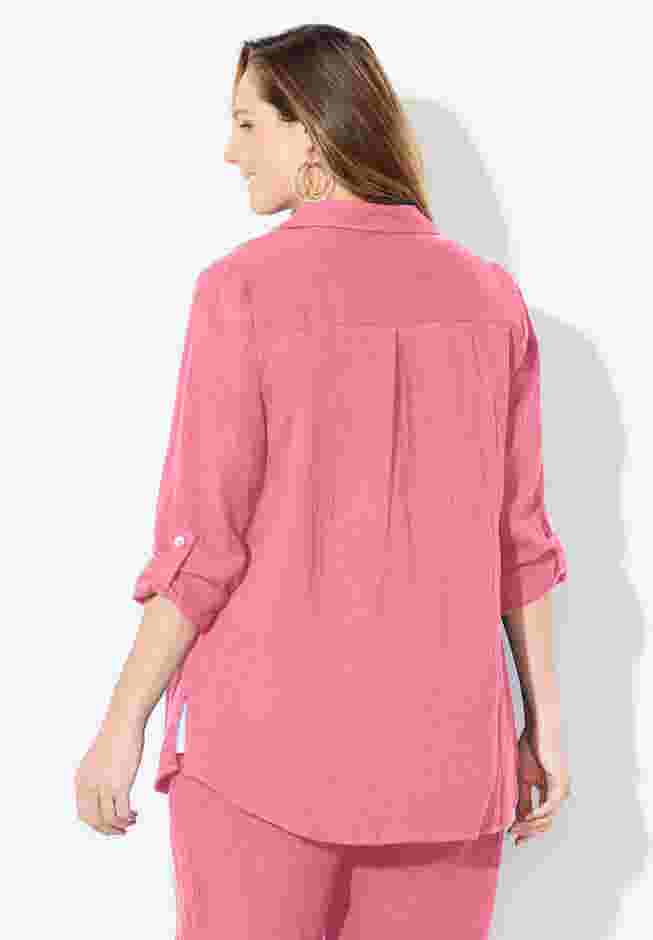 AnyWear Pucker Cotton Buttonfront Roll Tab Shirt image number 1