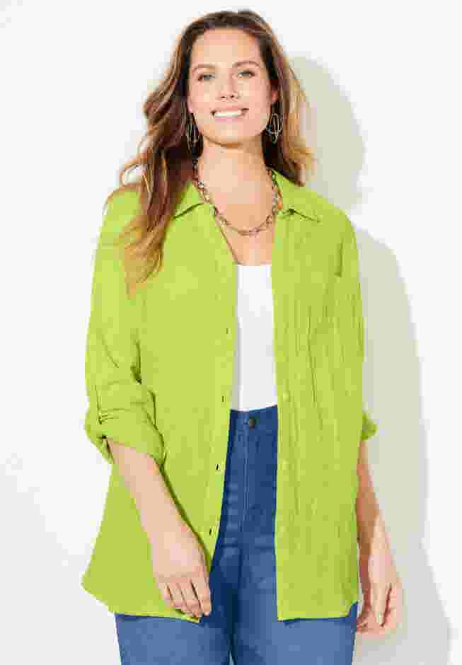 AnyWear Pucker Cotton Buttonfront Roll Tab Shirt image number 0