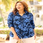 AnyWear Pucker Cotton Buttonfront Roll Tab Shirt image number null