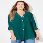 AnyWear Pucker Cotton Buttonfront Roll Tab Shirt image number null