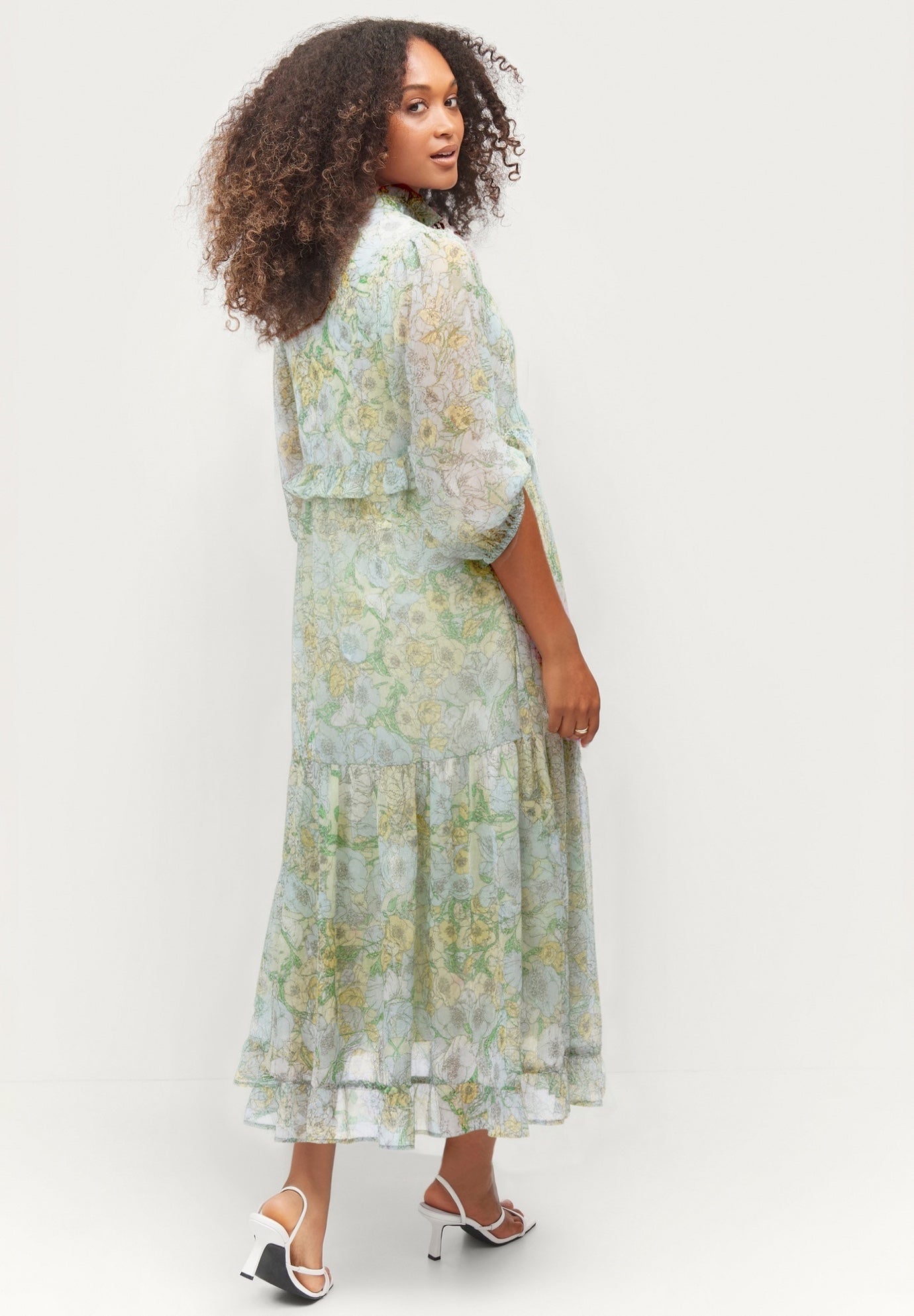 Sheer Maxi Dress With Ruffled Trim image number 1