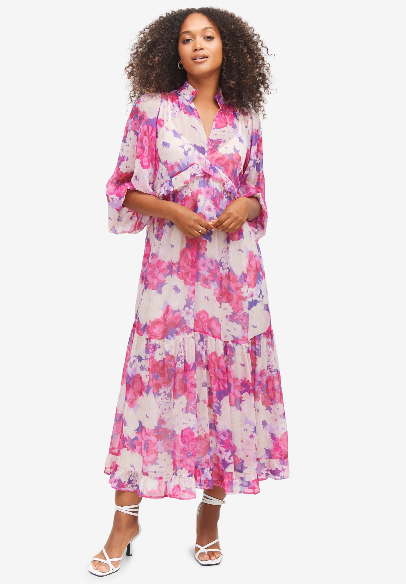 Sheer Maxi Dress With Ruffled Trim image number 0