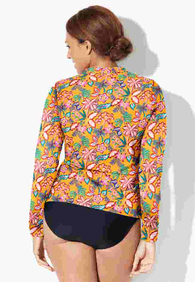 Chlorine Resistant Zip Up Swim Shirt Rash Guard image number 1