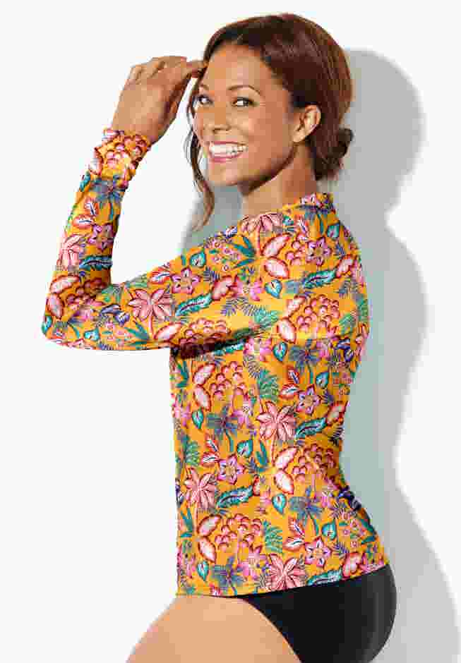 Chlorine Resistant Zip Up Swim Shirt Rash Guard image number 2