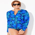 Chlorine Resistant Zip Up Long Sleeve Swim Rash Guard image number null