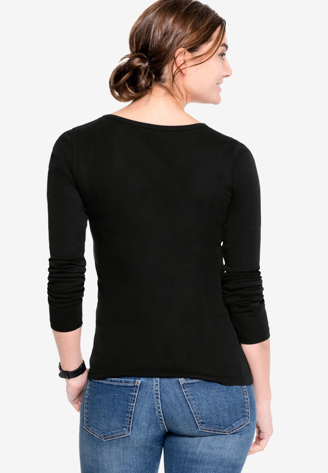 Cotton Spandex Scoop Neck 3/4 Sleeve Tee image number 1
