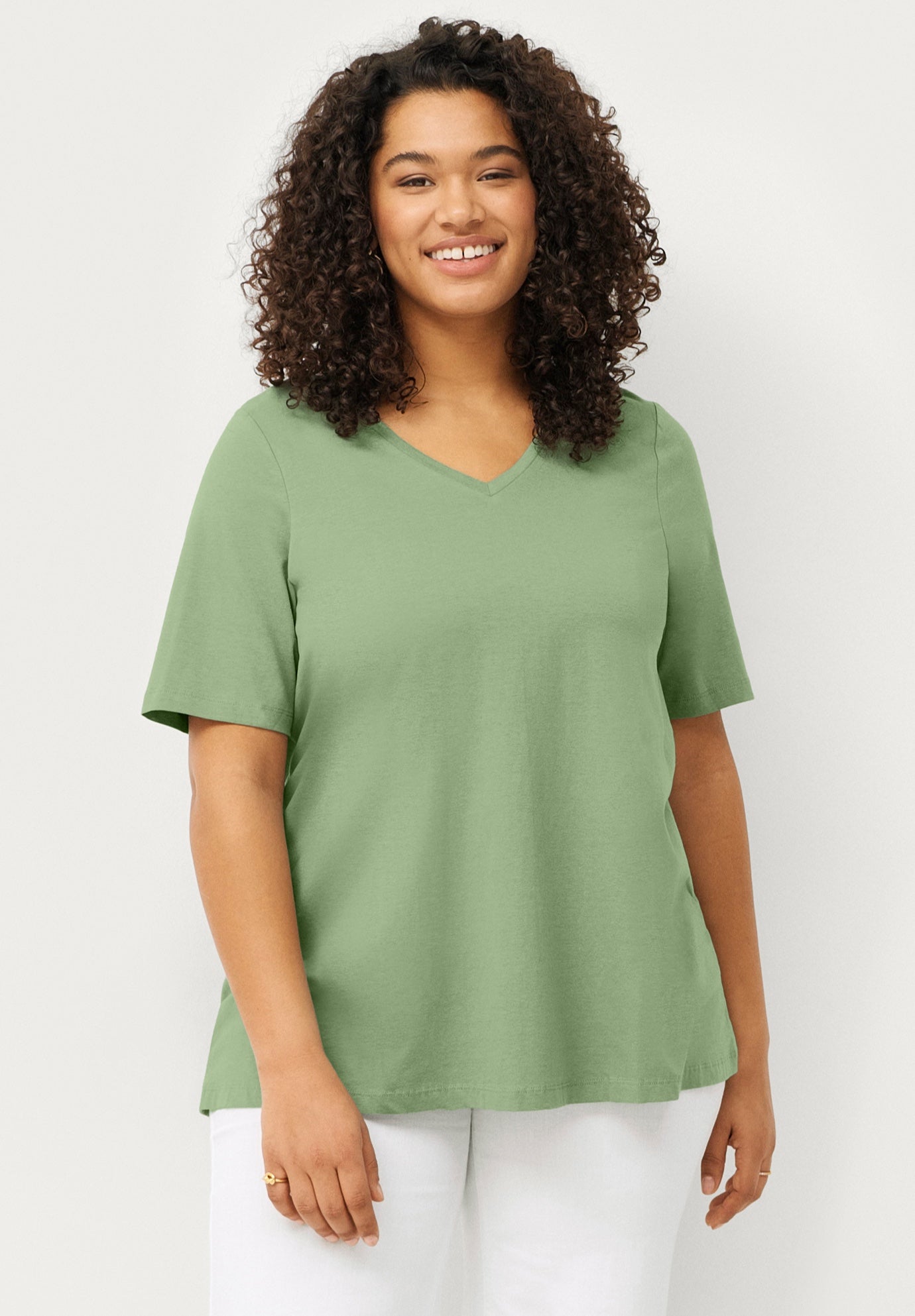 Stretch Jersey Knit A-Line Relaxed V-Neck Short Sleeve Tunic image number 0
