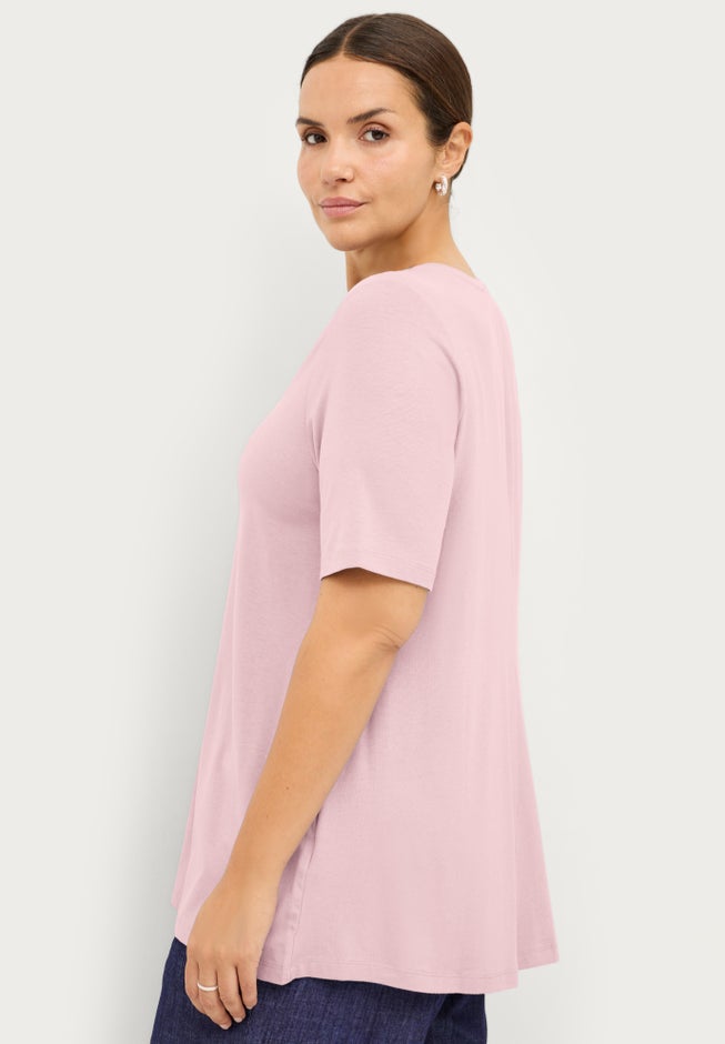 Stretch Jersey Knit A-Line Relaxed V-Neck Short Sleeve Tunic image number 1