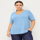 Stretch Jersey Knit A-Line Relaxed V-Neck Short Sleeve Tunic image number null